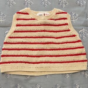 Zara Cream and Red Striped Knit Vest